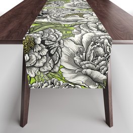 Peony flowers and moths Table Runner