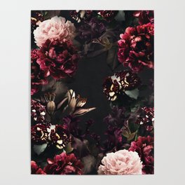 Vintage bouquets of garden flowers. Roses, dark red and pink peony.  Poster
