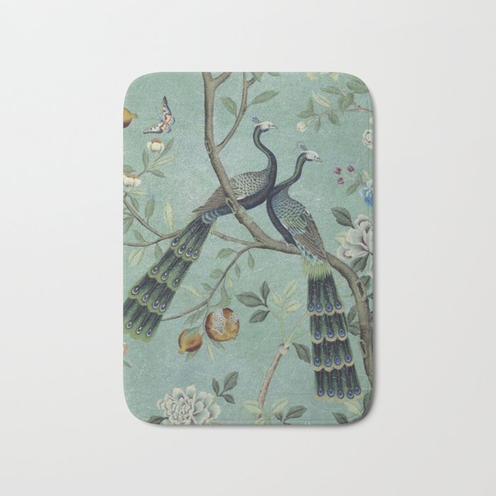 A Teal of Two Birds Chinoiserie Bath Mat