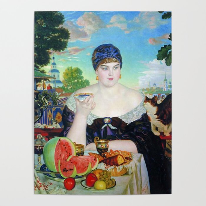 “The Merchant’s Wife at Tea” by Boris Kustodiev (1918) Poster