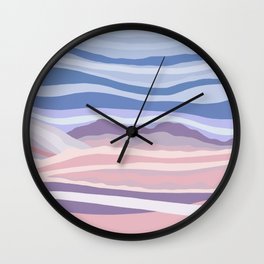 Bohemian Waves // Abstract Baby Blue Pinkish Blush Plum Purple Contemporary Light Mood Landscape  Wall Clock