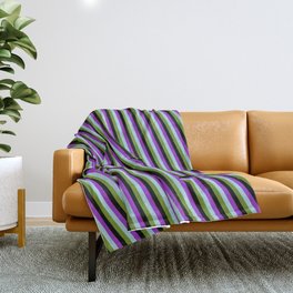 [ Thumbnail: Dark Orchid, Light Blue, Green, and Black Colored Lines Pattern Throw Blanket ]