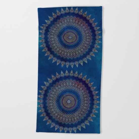 Blue detailed mandala esoteric symbol Beach Towel