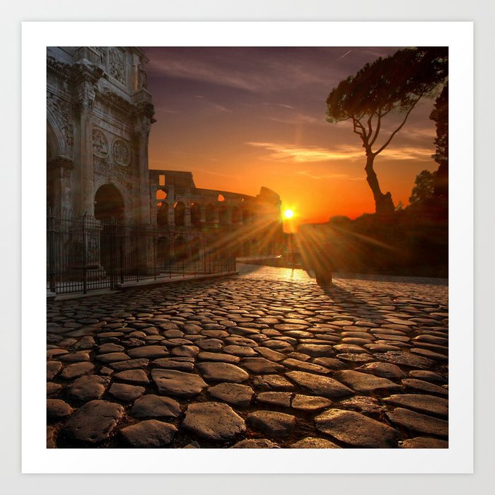 Italy Photography - Sunset Over Ancient Buildings In Rome Art Print