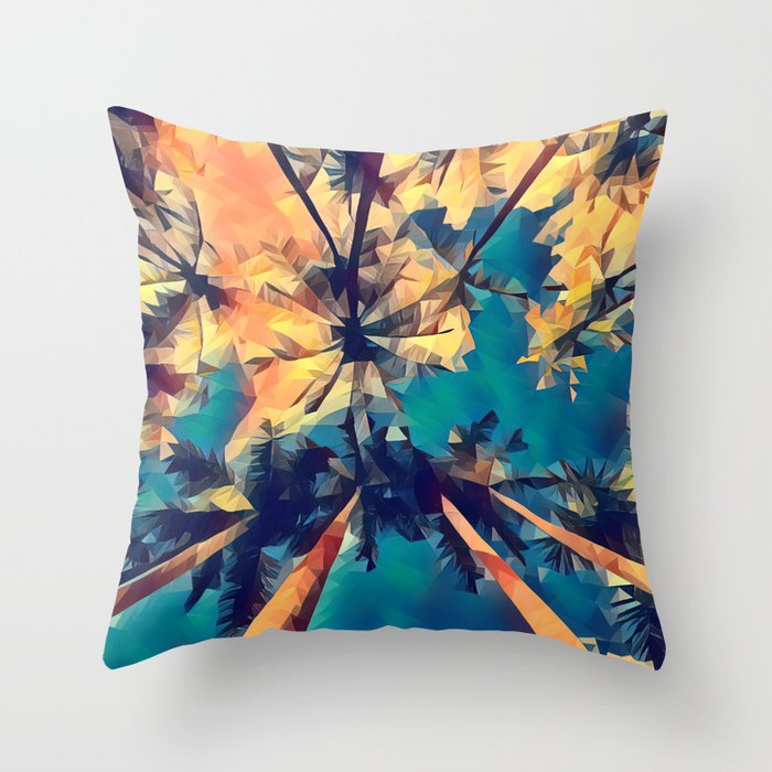 Palm trees with blue sky and white clouds Throw Pillow