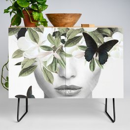 Woman With Flowers and Butterflies 3 Credenza