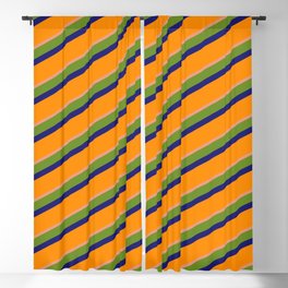 [ Thumbnail: Green, Midnight Blue, Dark Orange & Dark Salmon Colored Lines/Stripes Pattern Blackout Curtain ]