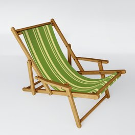 [ Thumbnail: Green and Tan Colored Stripes Pattern Sling Chair ]