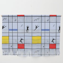 Dancing like Piet Mondrian - Composition with Red, Yellow, and Blue on the light blue background Wall Hanging