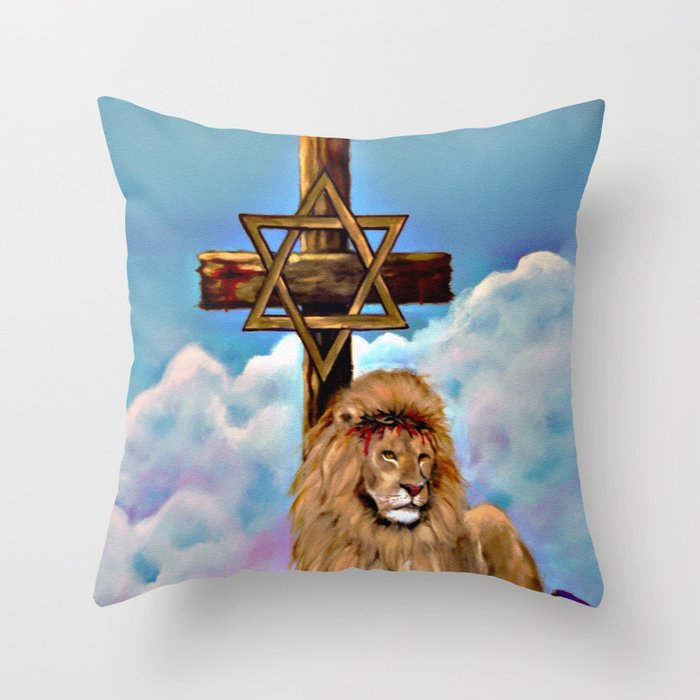 Lion of Judah at the Cross Throw Pillow