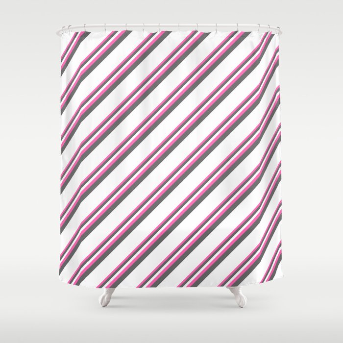 Hot Pink, Dim Grey & White Colored Pattern of Stripes Shower Curtain
