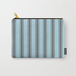 [ Thumbnail: Light Blue & Dim Grey Colored Stripes/Lines Pattern Carry-All Pouch ]