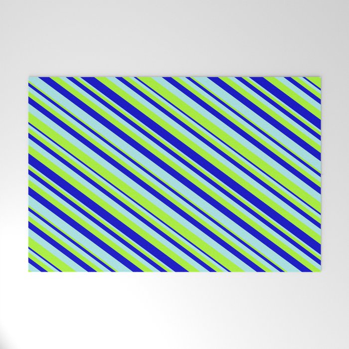 Turquoise, Light Green, and Blue Colored Stripes Pattern Welcome Mat
