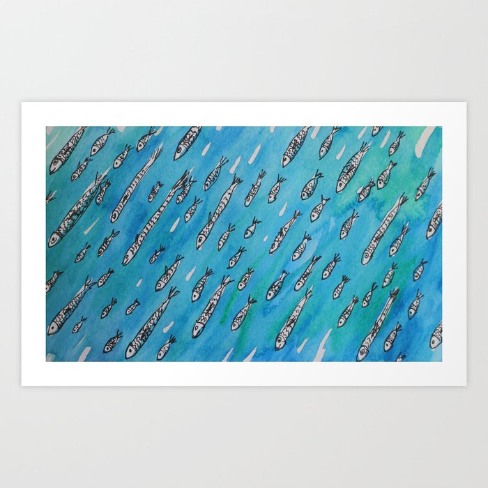 Sardinhas - watercolour and ink sardine pattern Art Print