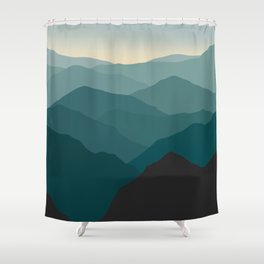 Teal Wanderlust Landscape Foggy Mountains Shower Curtain