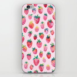 Strawberries Watercolor fruits pattern Cotton candy Pink iPhone Skin