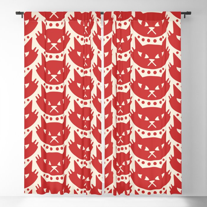 Mid Century Modern Cat Red Blackout Curtain