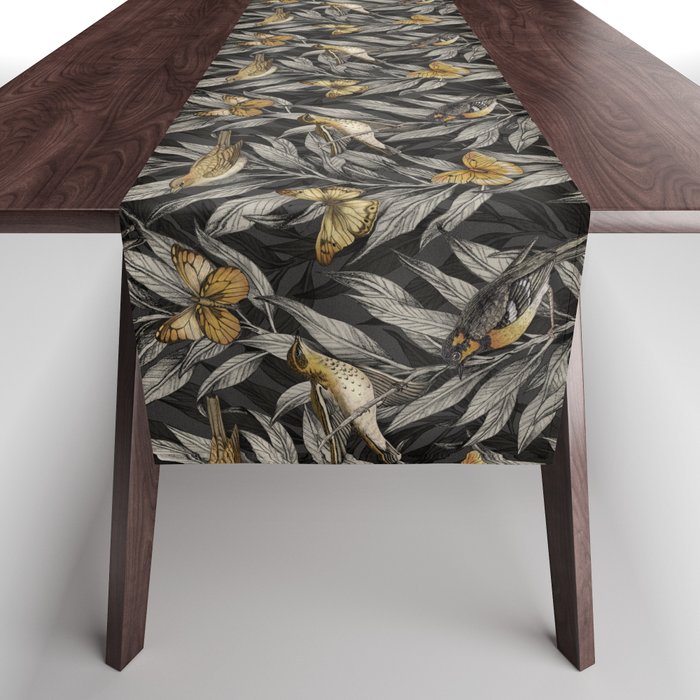 Gold & Gray Birds & Butterflies Table Runner