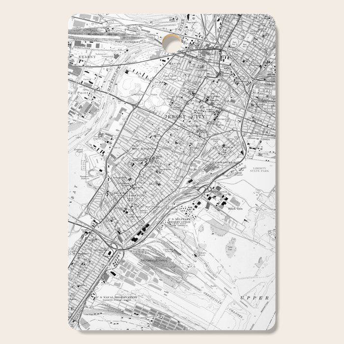 Vintage Map of Jersey City NJ (1967) BW Cutting Board by BravuraMedia