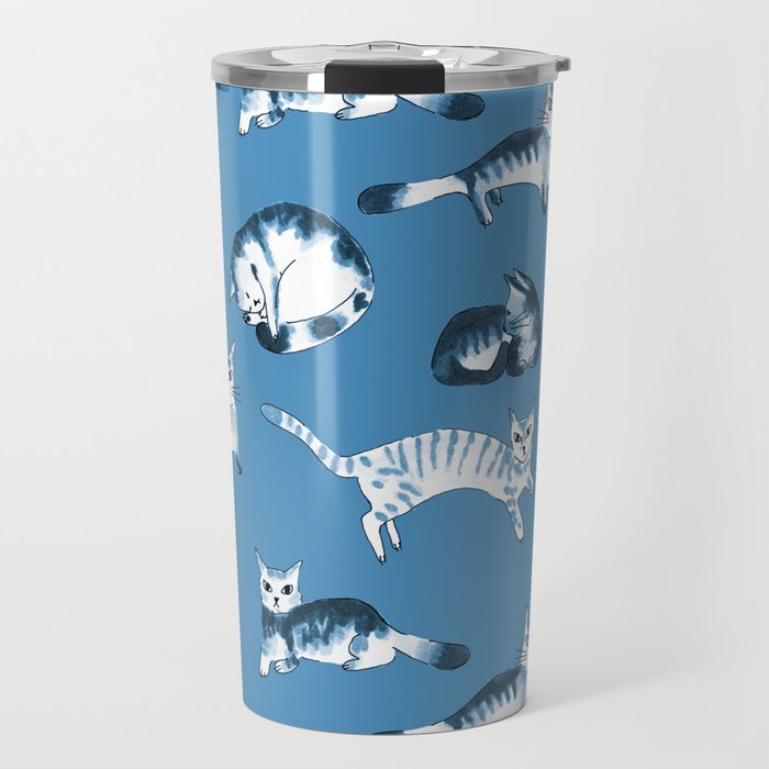 Cats, cats, cats pattern in blue palette Travel Mug