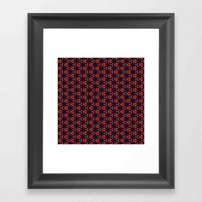 Modern, abstract geometric pattern in tamarillo, regent gray, milano red, cocoa brown, blue-gray, almond, Catalina blue Framed Art Print