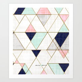 Mod Triangles - Navy Blush Mint Art Print