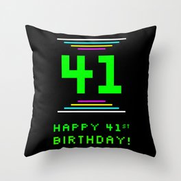 [ Thumbnail: 41st Birthday - Nerdy Geeky Pixelated 8-Bit Computing Graphics Inspired Look Throw Pillow ]