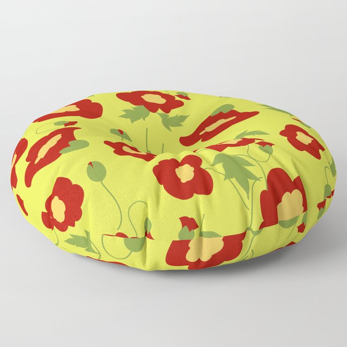 Papercut Poppies - Chartreuse Floor Pillow
