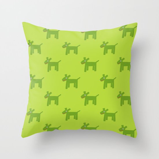 Dogs-Green Throw Pillow