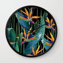 Watercolor Painting Tropical Bird of Paradise Plants large Wall Clock