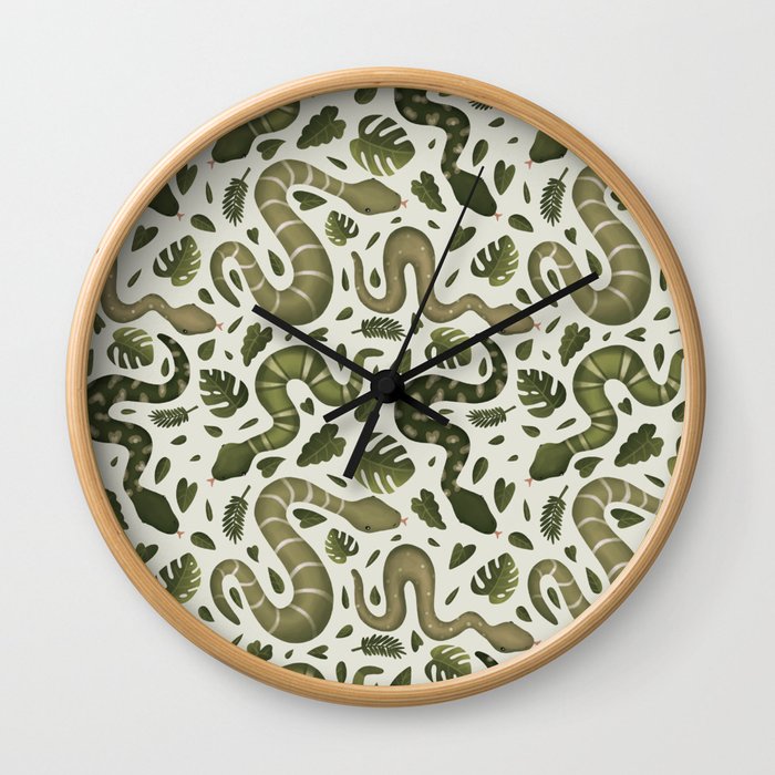 snakes (olive) Wall Clock