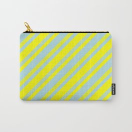 [ Thumbnail: Powder Blue and Yellow Colored Lined Pattern Carry-All Pouch ]