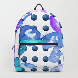 Purple butterflies on blue watercolor dots Backpack