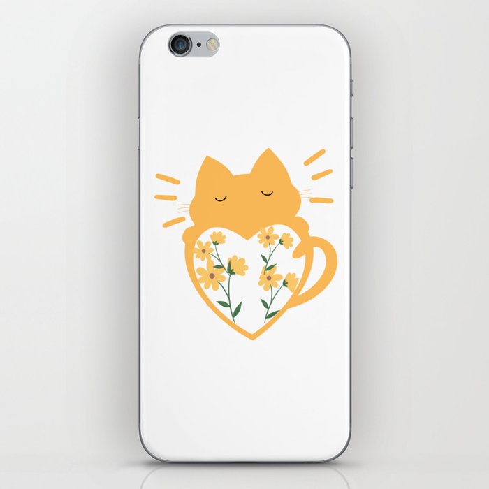 A cat with a heart and roses is a gift for cat lovers. Shirt for Cat Lover, Funny Cat Lover iPhone Skin