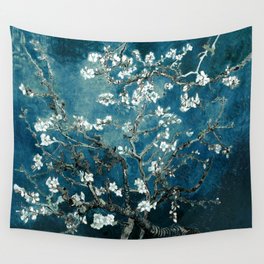 Van Gogh Almond Blossoms : Dark Teal Wall Tapestry