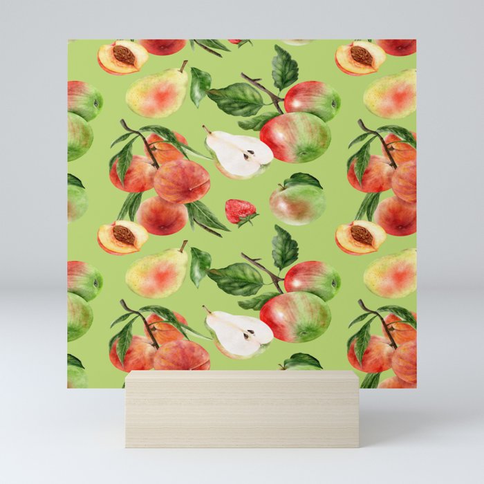 Trendy Summer Pattern with Apples, pears and peaches Mini Art Print