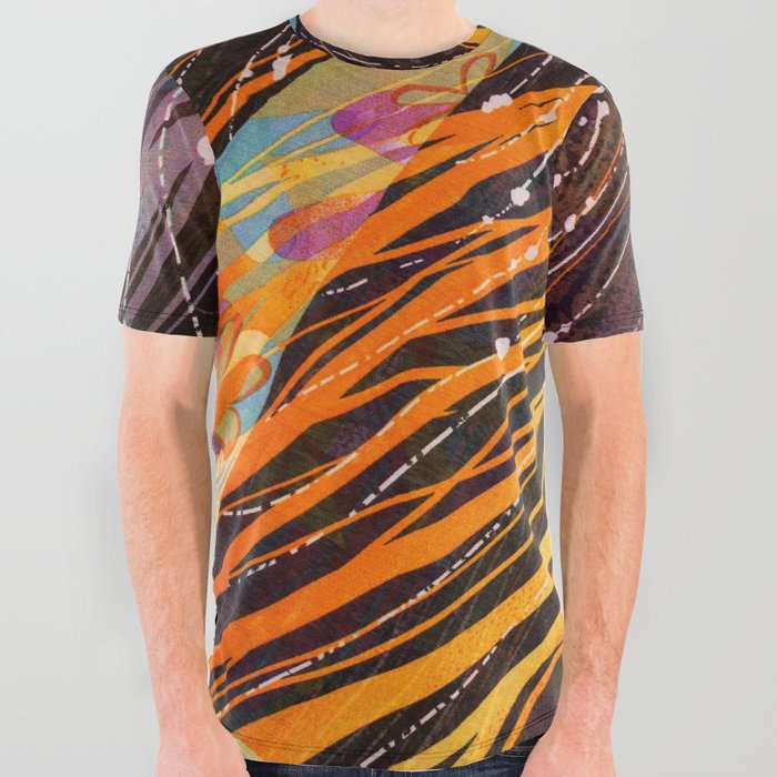 Fabric Colorful Stripes Pattern Design All Over Graphic Tee