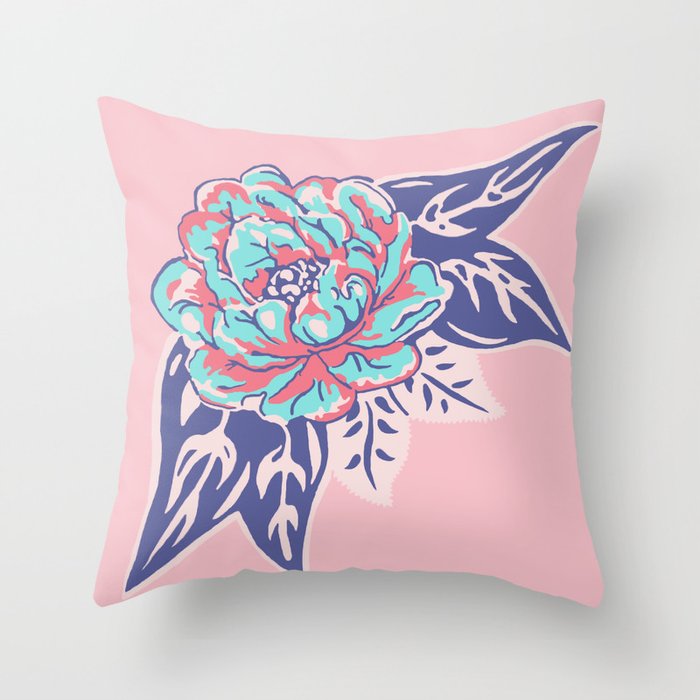 Cabbage Rose Tattoo Flash Throw Pillow