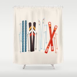 Retro Ski Illustration Shower Curtain