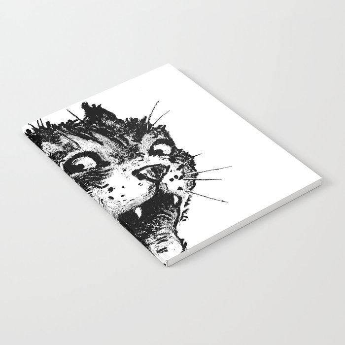 Freaky Cat B&W / Late 19th century illustration of very surprised cat  Notebook by GrandeDuc