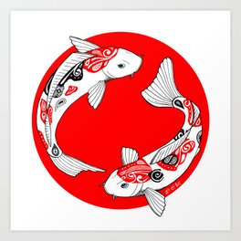 Japanese Kois Art Print | Illustration, Animal, Graphic Design, Nature 