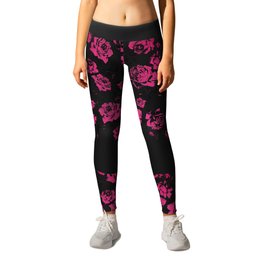 Girly Pink Rustic Floral Roses and Black Pattern Leggings | Forher, Roses, Rustic, Modern, Black, Pink, Girly, Girlypatterns, Trends, Pretty 