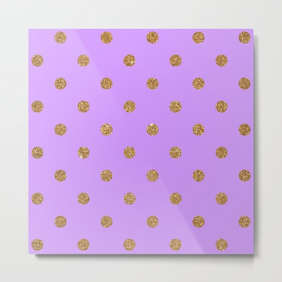 Purple Gold Glitter Dots Metal Print