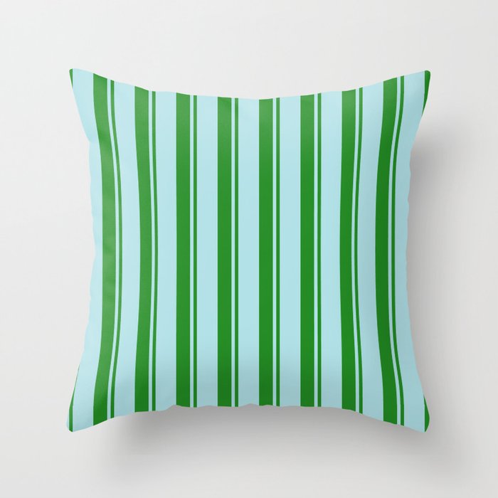 Forest Green and Powder Blue Colored Pattern of Stripes Throw Pillow