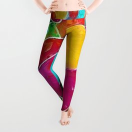 Geometric Autumn Rays After Rain, Translucent Consentric Abstract Colored Circles portrait painting Leggings