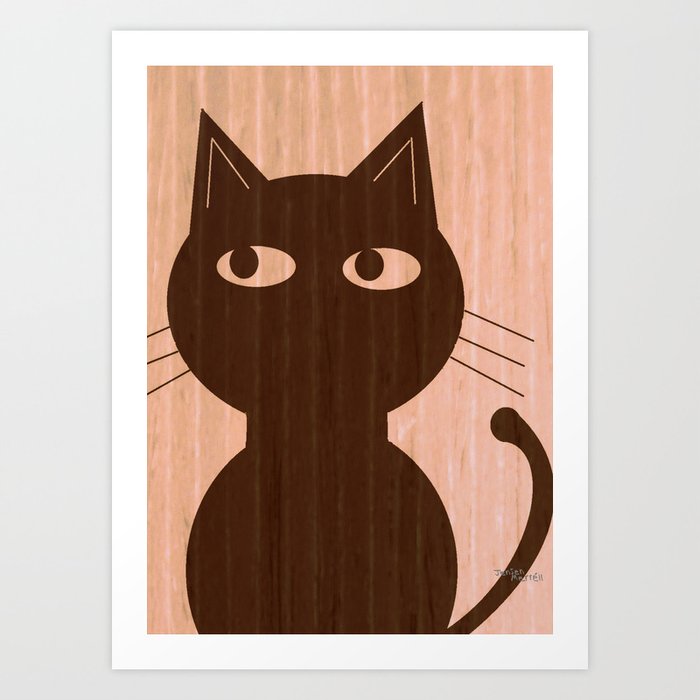 Cute Cat On Woodgrain 1 Art Print