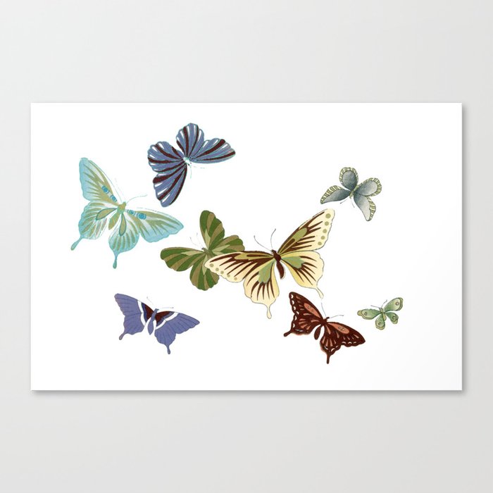 Vintage Japanese Woodblock Watercolor Butterfly Canvas Print