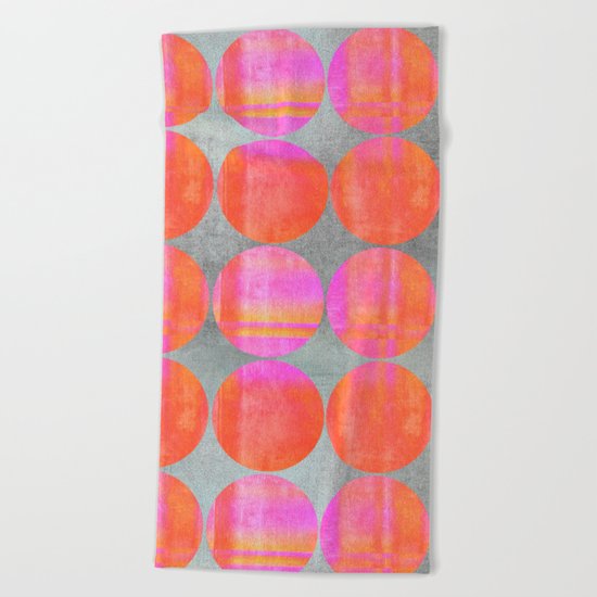 orange dots mixed media modern pattern Beach Towel