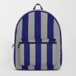 [ Thumbnail: Dark Gray & Midnight Blue Colored Lines Pattern Backpack ]