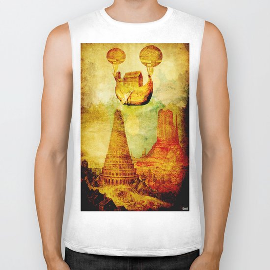 The Noah's Ark arrives on the tower of Babel Biker Tank